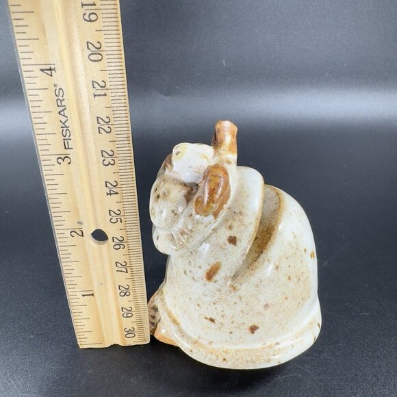 Vintage Hand Made Stoneware Pottery Kitty Cat Cardholder Figurine Speckled Glaze - Picture 5 of 12